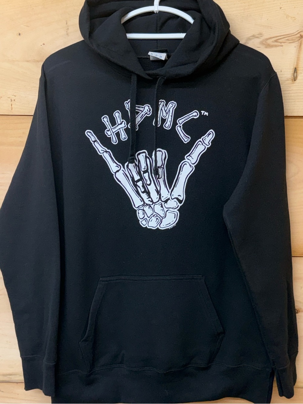 Harley-Davidson Black Pullover Hoodie with White Skeleton Hand Graphic